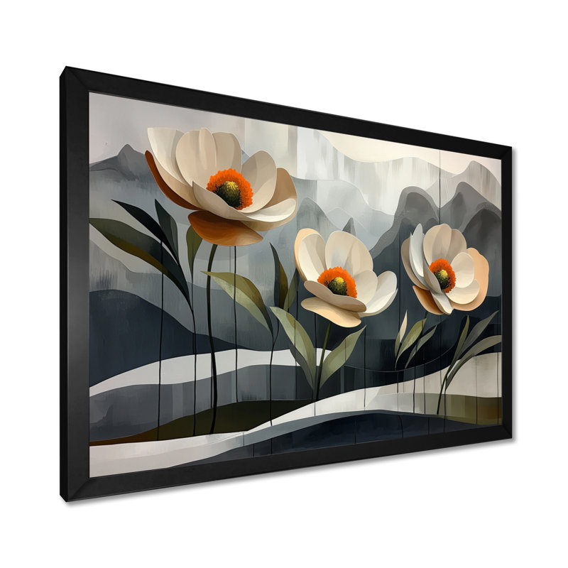 Fleur géométrique de Renoncule I - Art mural Renoncule, H 12 po x l 20 po, Cadre simple noir