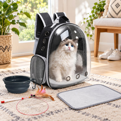 Large Cat Backpack Carrier with Bubble Window, Ventilation and Padded Straps