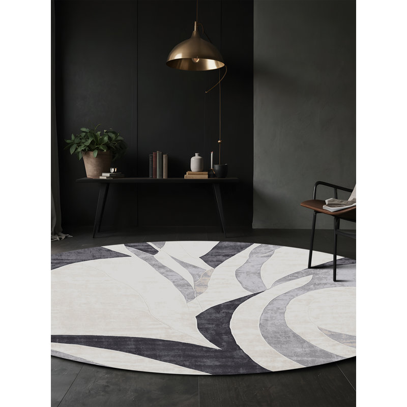 Tapis gris lavable à la machine, Rond 5 pi