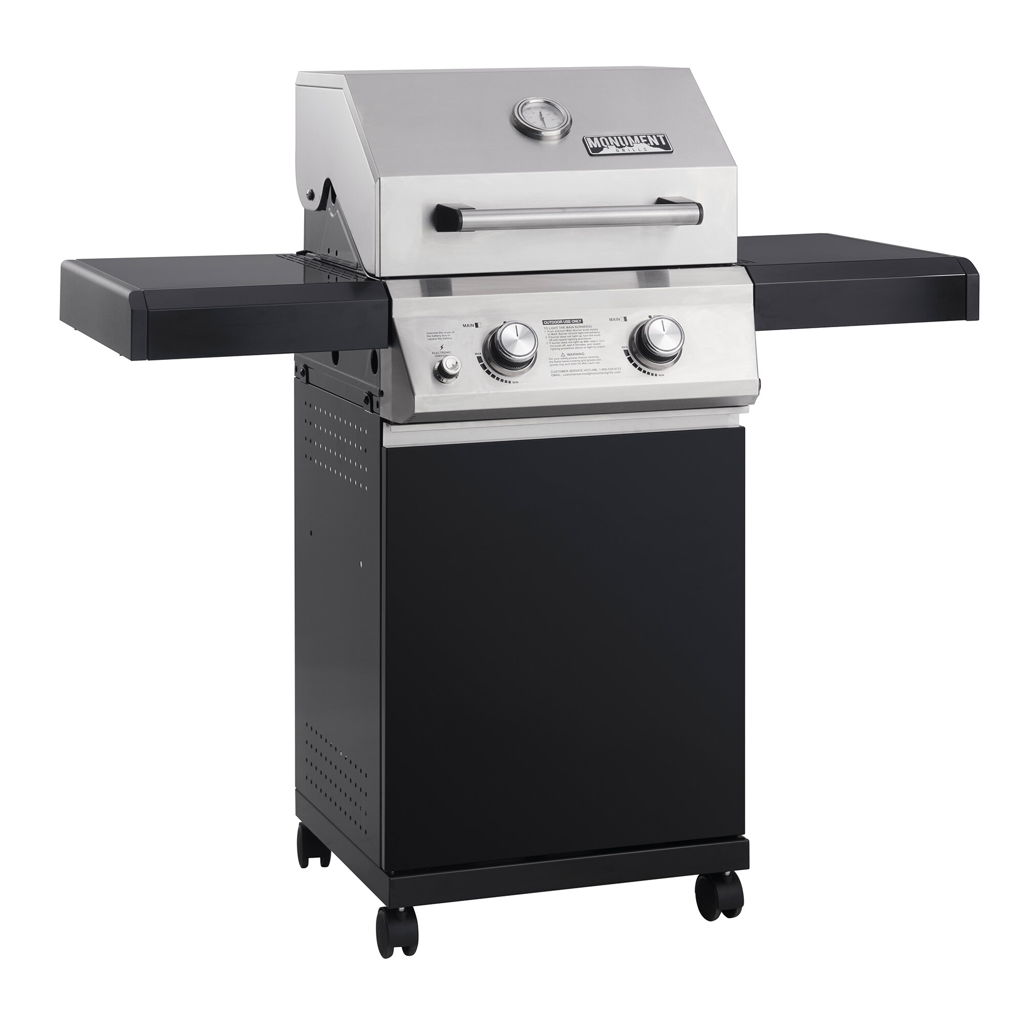 Monument Grills 2-Burner Portable Table Top Propane GAS Griddle in Stainless Steel with Locking Lid