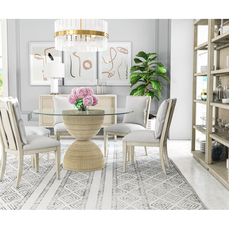 Trevor Round Glass Top Solid Wood Base Dining Table