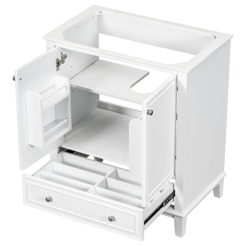 Base de meuble-lavabo blanc 30 po, armoire multifonctionnelle moderne avec portes et tiroir, bois massif, tablette réglable, assemblage requis 30 po - multifonctionnel, requis,