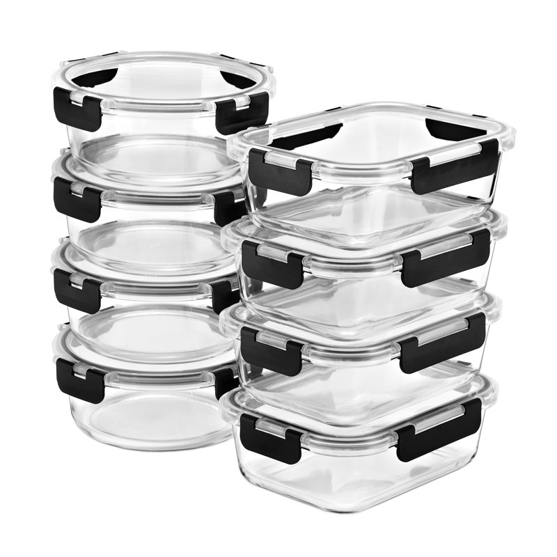  Ensemble de 8 contenants de préparation de repas en verre avec couvercles hermétiques Sorbus