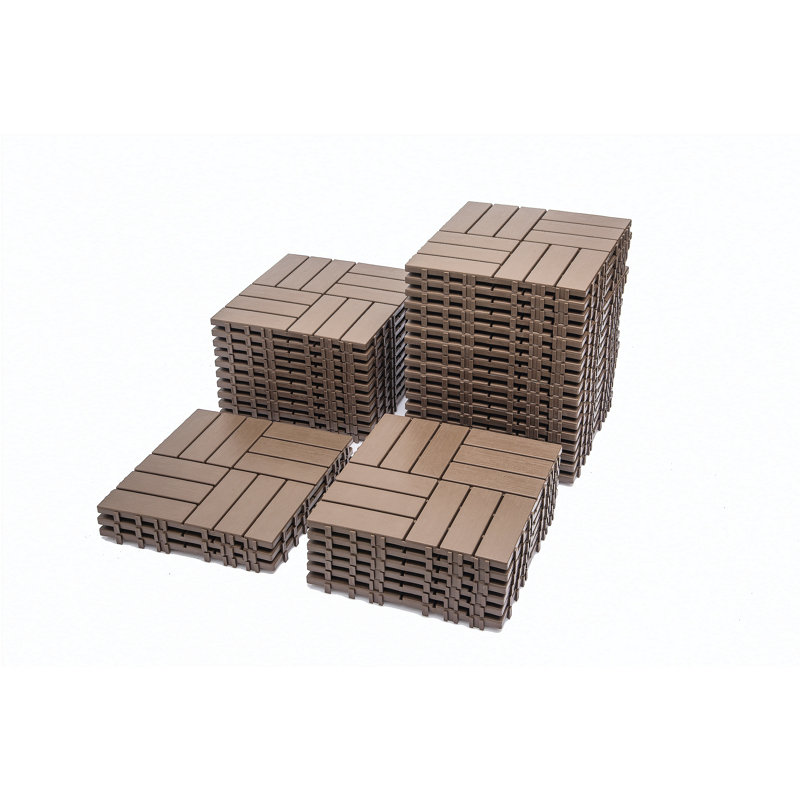 Paquet de 68 tuiles de terrasse à emboîtement en plastique de 11,42 po x 11,42 po - 61,60 pi.