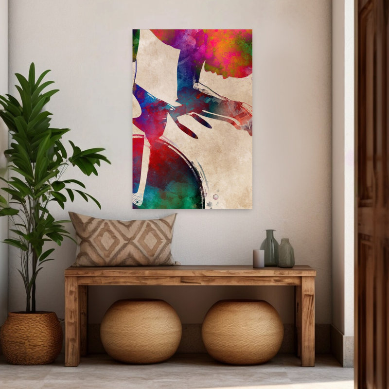 «Dynamic Watercolor Cyclist», art mural contemporain, 48" H x 32" W