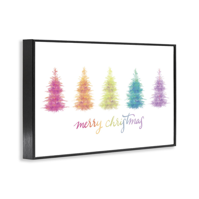 Rainbow Christmas Trees, art de la giclée encadrée par House Fenway, Giclée encadrée noir minuit, H 16 po x l 24 po