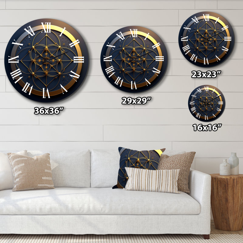 Sacramental Blue Sacred Geometry Seal - Modern Geometric Wall Clock, Large