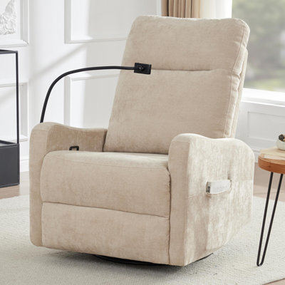 29.5'' Faux Leather Swivel Rocker Recliner With Phone Holder