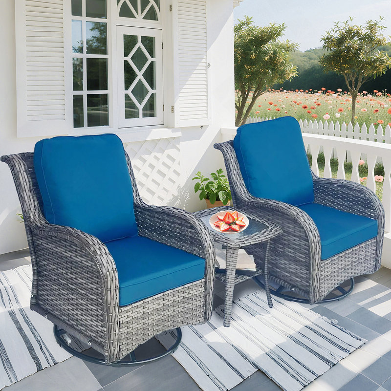 Wicker Patio Furniture Set - 3 Piece Rattan Outdoor Sectional Conversation Sets 2 Piece Wicker Hang Gliding  Chairs And 1 Side Table