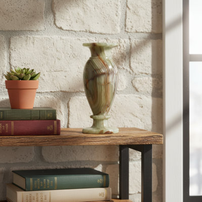 Decorative Marble Flower Vase, Moss Green And Brown, 7" Tall Polished Stone Vase, Elegant Home Décor Centerpiece