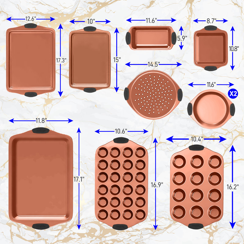 Ensemble d'ustensiles de cuisson flexibles et antiadhésifs en acier au carbone - Ensemble de moules de cuisson Professional Home Kitchen avec poignées en silicone bleu