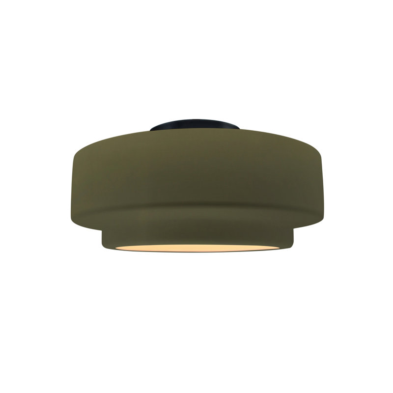 Plafonnier semi-encastré en céramique Dottie, Vert mat, Noir mat, H 7 po x l 12 po x P 12 po