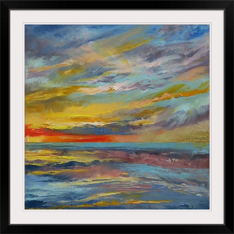 «Massengill Abstract Seascape» par Michael Creese, reproduction d'art, H 28 x l 28 po x P 1 po, Cadre noir
