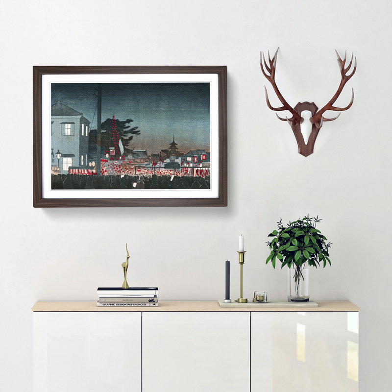 Night Festival by Kobayashi Kiyochika - Framed Print, 36cm H x 48cm W x 2cm D, Walnut Framed