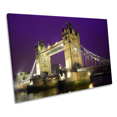 Tower Bridge London Purple 1 Piece Wrapped Canvas Wall Art