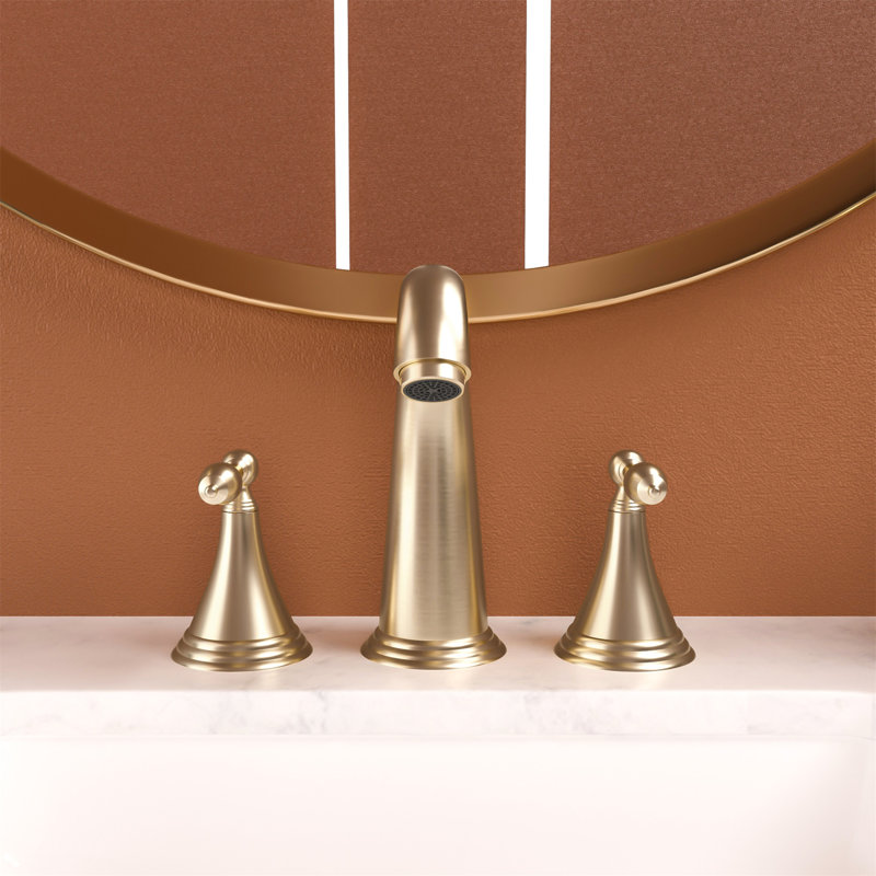 2 Handle Widespread Bathroom Faucet 3 Hole, With Pop Up Drain And 2 Water Supply Lines, Gold