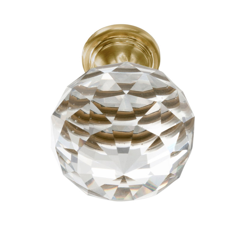 Chloe 1-1/8" Satin Brass Glass Round Knob, Satin Brass