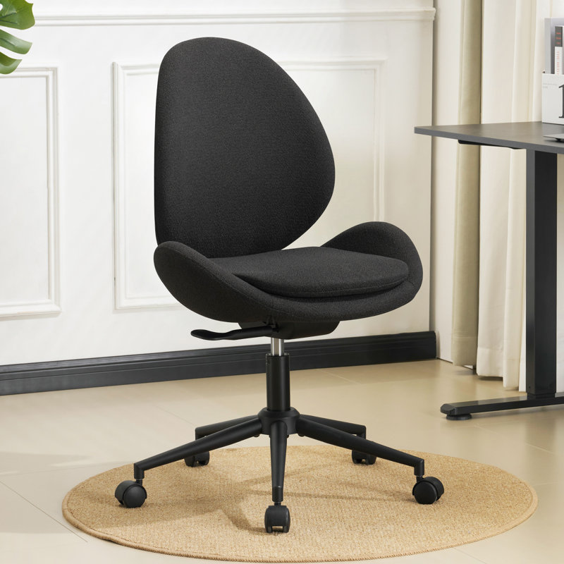 Fauteuil de bureau pivotant en chenille sans accoudoirs avec roulettes, coussin double couche et fonction berçante pour le bureau à domicile