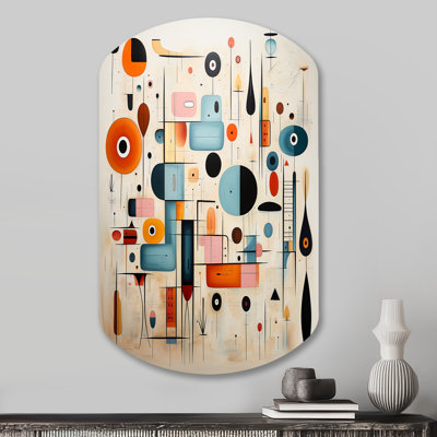 Pink Blue Mid Century Whimsical Wonders III - Cylinder Abstract Midcentury Metal Wall Decor, Asymmetrical Metal Wall Sculpture Print