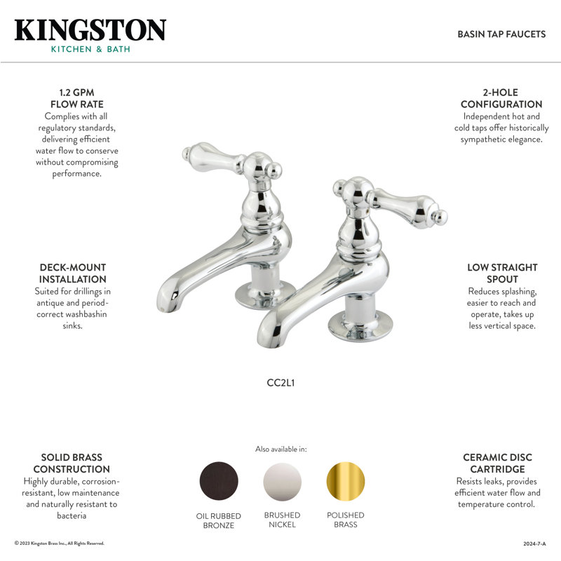 Kingston Brass Vintage Two-Handle Deck Mount Basin Tap Faucet, Oil Rubbed Bronze
