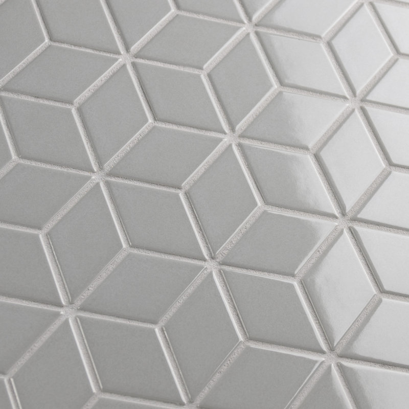 Metro Rhombus 10-1/2 " x 12-1/8 " Porcelain Mosaic Floor & Wall Tile, Glossy Light Gray
