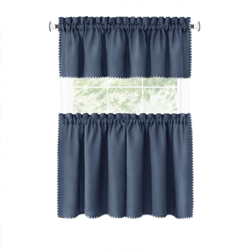 Tailored Kitchen Curtain, 36" W x 58" L, Blue/White