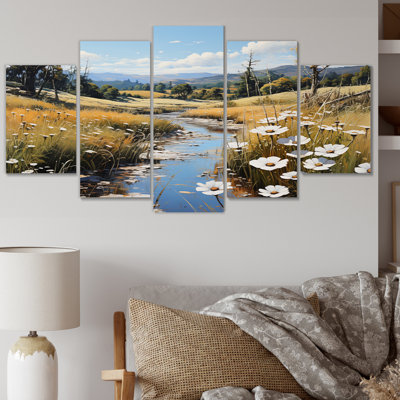  «Meadow Whispers Pastoral - Impression sur toile de paysages - 5 panneaux