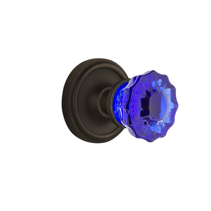 Rosette classique avec bouton de porte cristal cobalt, Bronze frotté à l'huile, 2 3/4