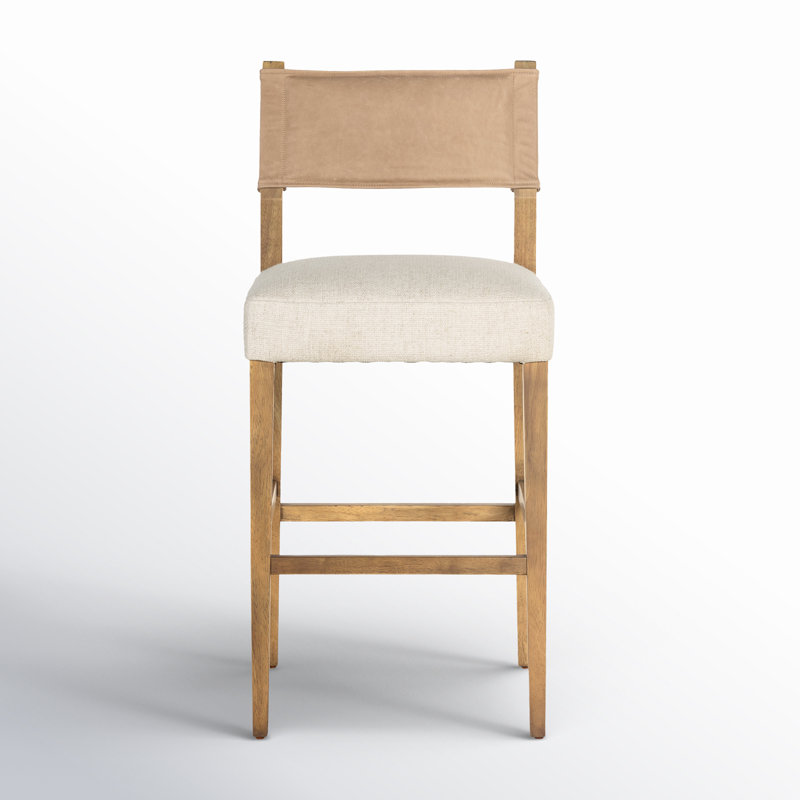 Tabouret Lorretta, Tabouret de bar (siège d'une hauteur de 29,92 po), Mélange crème / polyester Thames, Burnished Parawood
