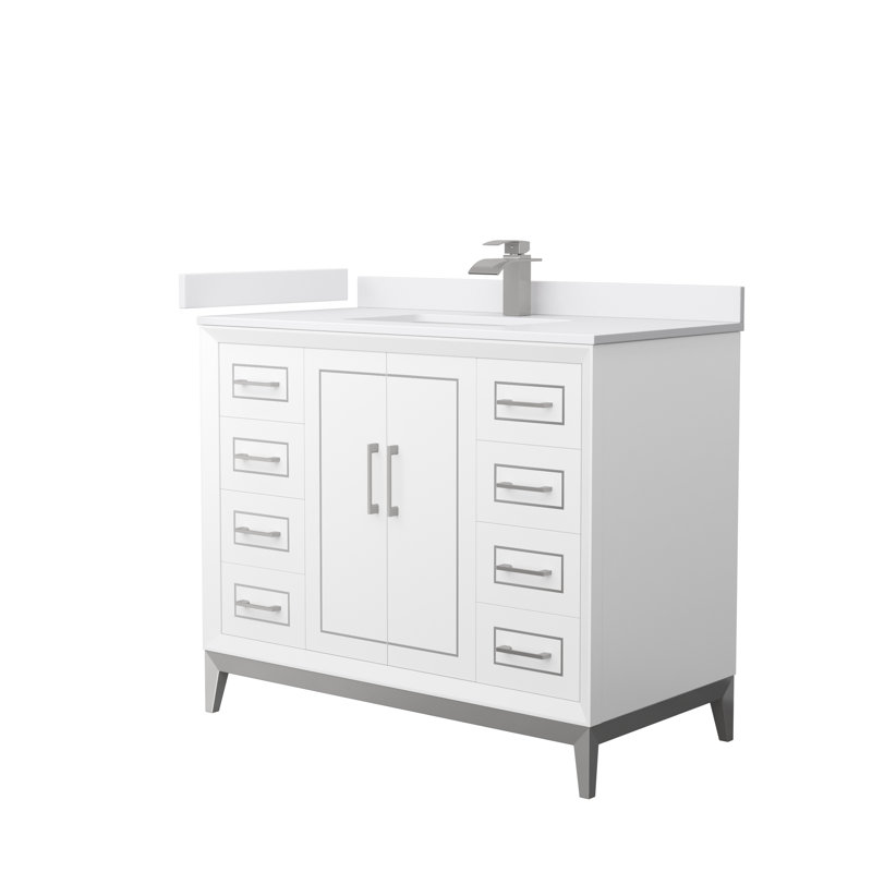 42'' Single Bathroom Vanity with Cultured Marble Top, Brushed Nickel, White, White Cultured Marble