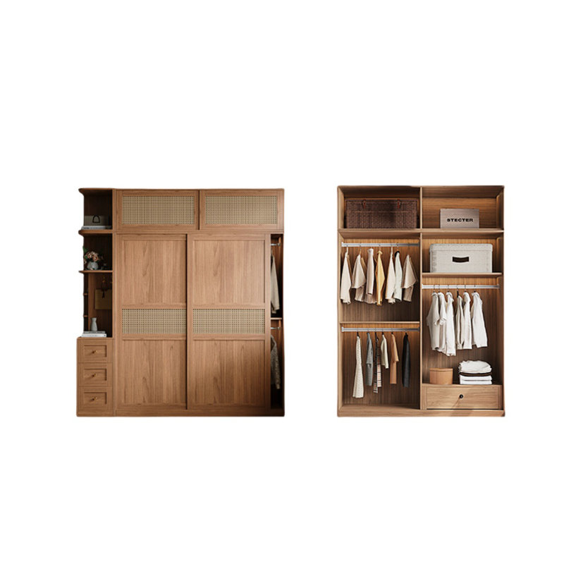 Armoire rétro en rotin tissé classique, H 97,64 po x l 94,49 po x P 23,62 po