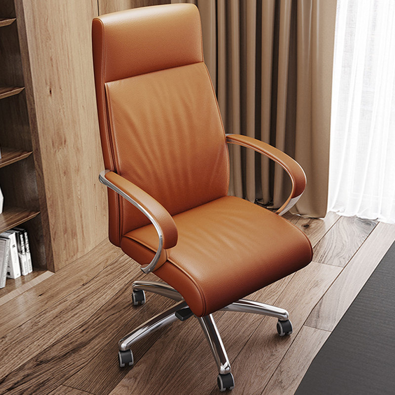 Orange + Silver Hight adjustable Genuine Leather + Faux Leather + Aluminium Alloy Office Chair