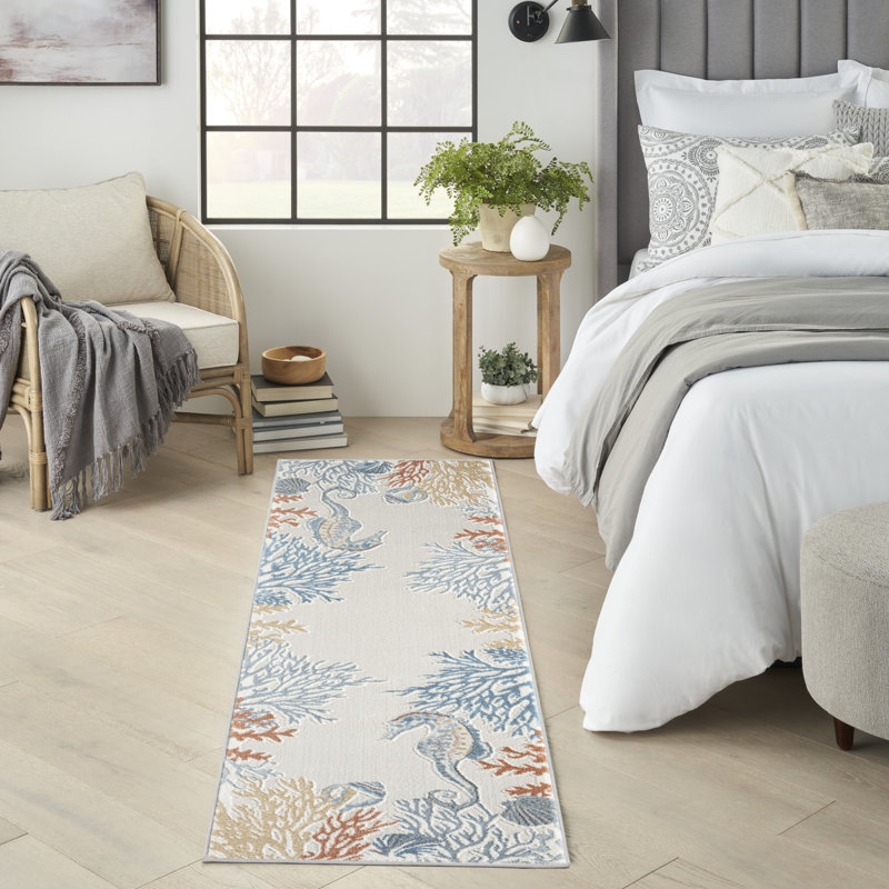 Baeza Animal Print Ivory/Blue/Red Area Rug, Runner 2' x 3'