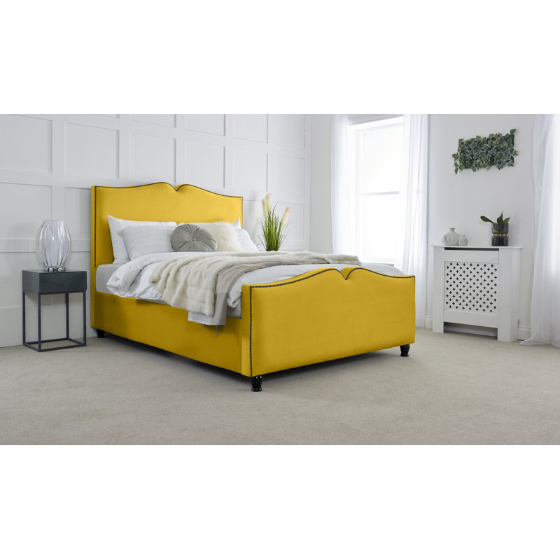 Chinenye Upholstered Bed, Single (3'), Mustard Gold