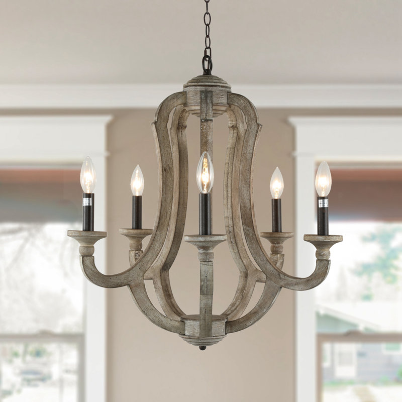 Lustre rustique en bois 5 lumières