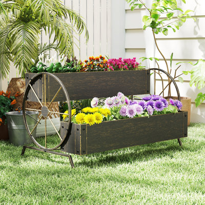 Rectangle Outdoor Metal Garden Planter, Terrace Decorative Planter with Drainage Holes