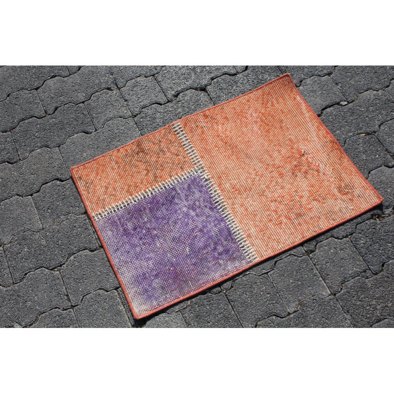 Tapis d'entrée rétro de style turc rétro - petit tapis d'entrée noué à la main en orange vif