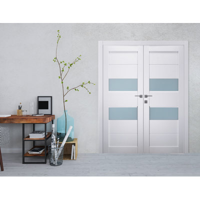 Dessa Solid Manufactured Wood and Glass Paneled Prefinished Standard French Door