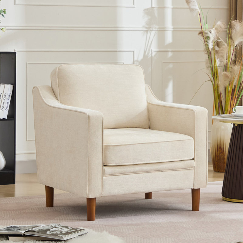 Azriah 32" W Modern Soft Upholstered Chenille Accent Chair, Beige