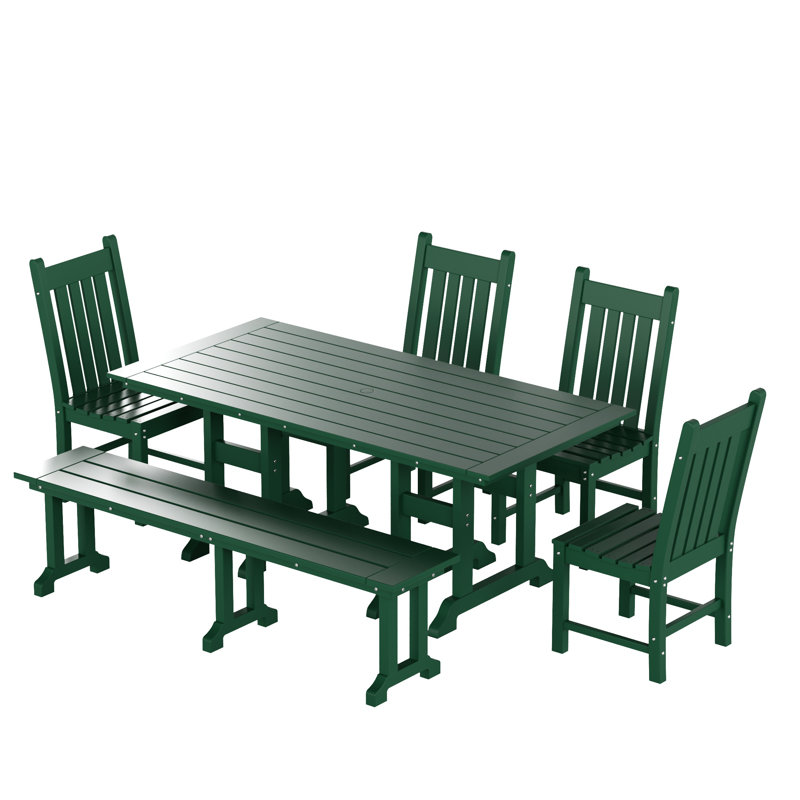 Laguna 6 - Person Patio Dining Set with Rectangular Table, Dark Green