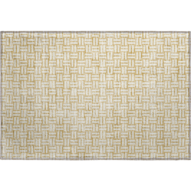 Tapis doré Prisco lavable à la machine de qualité supérieure, Rectangle 1 pi 8 po x 2 pi 6 po