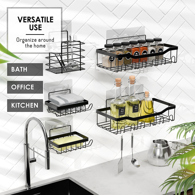 Adhesive Stainless Steel Shower Caddy, Black