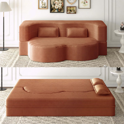 Canapé moderne avec 2 coussins, canapé-lit en velours côtelé et rembourré de mousse, matelas pliant simple de 15 po pour le salon, le lit d'invité, la salle de jeux, sans assemblage requis, vert