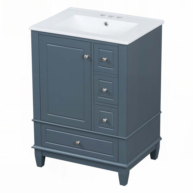 Meuble-lavabo 24 po avec lavabo en céramique, Bleu gris