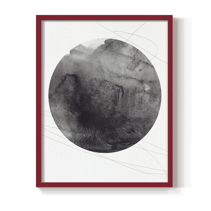 Graphite Moon I, reproduction encadrée - bois massif, Cadre simple rouge, H 10 po x l 8 po