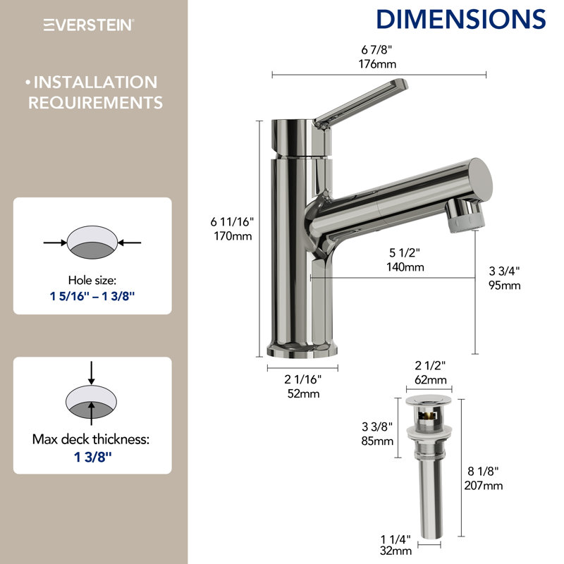 Pull-Out Bathroom Faucet, Single Handle Bathroom Sink Faucet with Drain Assembly, Chrome