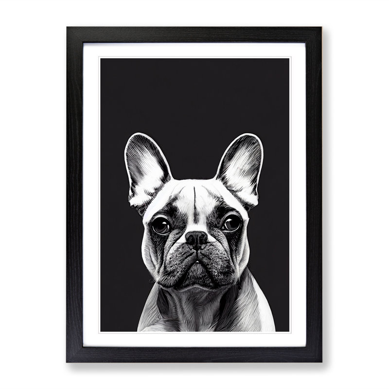 FRM-V0523-1047X French Bulldog Conceptual - Single Picture Frame Print, Black Framed, 64cm H x 46cm W x 2cm D