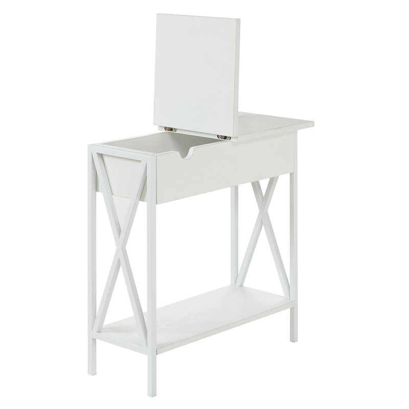 Ariyana End Table with Built-In Outlets and USB Ports, White Top/White Base