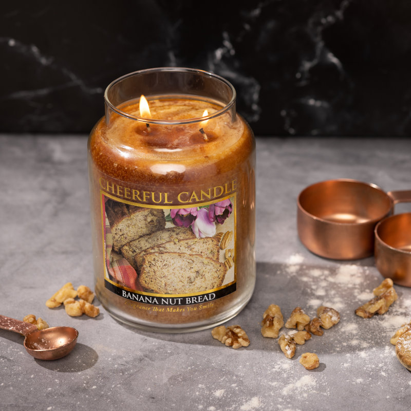 Banana Nut Bread Scented Glass Jar Candle with Lid, 24oz