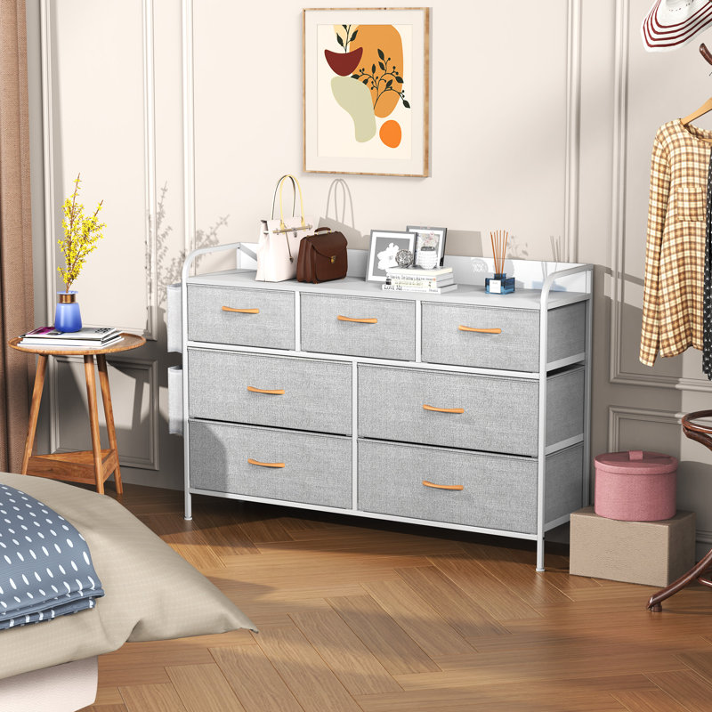 Steel 116 cm W Chest of 7 Drawers, Light Grey